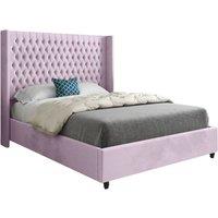 KDMD Serenova Straight Winged Upholstered Soft Velvet Designer Bed Frame in Pink | Size: Small Single
