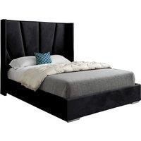 KDMD Cocoon Wide Curved Winged Upholstered Soft Velvet Designer Bed Frame in Black | Size: Single