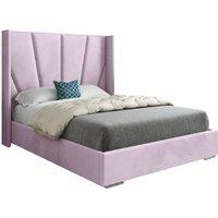 KDMD Cocoon Wide Curved Winged Upholstered Soft Velvet Designer Bed Frame in Pink | Size: Small Double