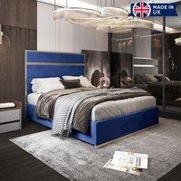 KDMD Comfyzone Upholstered Soft Velvet Metal Designer Bed Frame in Blue | Size: Small Double