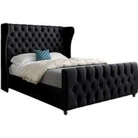 KDMD Dozer Straight Curved Top Upholstered Soft Velvet Designer Bed Frame in Black | Size: Small Double