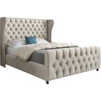 KDMD Dozer Straight Curved Top Upholstered Soft Velvet Designer Bed Frame in Cream | Size: Double