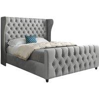 KDMD Dozer Straight Curved Top Upholstered Soft Velvet Designer Bed Frame in Grey | Size: Double