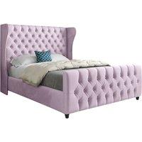 KDMD Dozer Straight Curved Top Upholstered Soft Velvet Designer Bed Frame in Pink | Size: Small Double