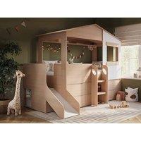 Flair Dreamland House Midsleeper with Slide & Storage in Brown | Size: Single