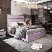 KDMD Bentley Upholstered Soft Velvet Metal Pink Bed Frame | Size: Small Double