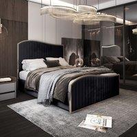 KDMD Brixton Upholstered Soft Velvet Metal Black Bed Frame | Size: Small Double