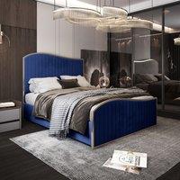 KDMD Brixton Upholstered Soft Velvet Metal Blue Bed Frame | Size: Small Double