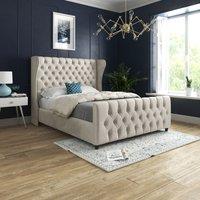 KDMD Donati Straight Curved Top Upholstered Soft Velvet Cream Bed Frame | Size: Small Single