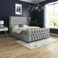 KDMD Donati Straight Curved Top Upholstered Soft Velvet Grey Bed Frame | Size: Small Single