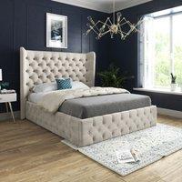 KDMD Florence Wide Winged Upholstered Soft Velvet Cream Bed Frame | Size: Small Single