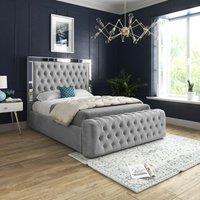 KDMD Marino Mirror Upholstered Soft Velvet Grey Bed Frame | Size: Small Double