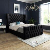 KDMD Parma Wide Curved Winged Upholstered Soft Velvet Black Bed Frame | Size: Single