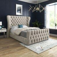 KDMD Parma Wide Curved Winged Upholstered Soft Velvet Cream Bed Frame | Size: Single