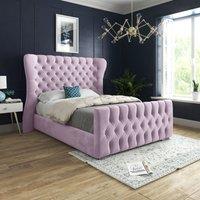 KDMD Parma Wide Curved Winged Upholstered Soft Velvet Pink Bed Frame | Size: Single
