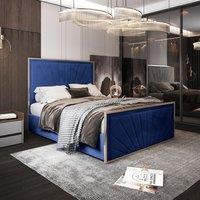 KDMD Roxy Upholstered Soft Velvet Metal Blue Bed Frame | Size: Small Double