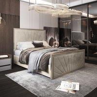 KDMD Roxy Upholstered Soft Velvet Metal Cream Bed Frame | Size: Small Double