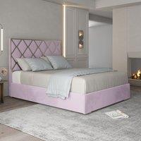 KDMD Tammy Upholstered Soft Velvet Metal Pink Bed Frame | Size: Small Double