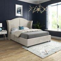 KDMD Zampa Curved Top Curved Winged Upholstered Soft Velvet Cream Bed Frame | Size: Super King