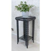 Downton Interiors Black Embossed Metal Mirrored Glass Side Table with Shelf - Agadir range | Size: Medium