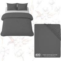 Grace Luxury Double Duvet Cover Sets with Matching Fitted Sheet in Charcoal