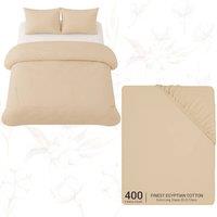 Grace Luxury Double Duvet Cover Sets with Matching Fitted Sheet in Beige