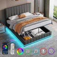 BTM Grey 5ft King Ottoman Bed with LED, Hydraulic Storage & Headboard