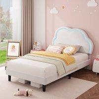 BTM 3ft Single Upholstered Bed Frame LED Adjustable Headboard Velvet Bed in White