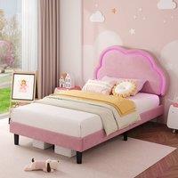 BTM 3ft Single Upholstered Bed Frame LED Adjustable Headboard Velvet Bed in Pink