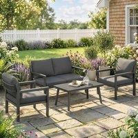 OUTSUNNY Rattan Garden Furniture Set, Outdoor Furniture Conversation Set in Dark Grey