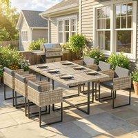 OUTSUNNY Rattan Garden Furniture Set, Rattan Table & Chairs with Cushions in Light Brown
