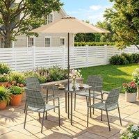 OUTSUNNY 4 Seater Rattan Dining Set with Parasol, Light Grey