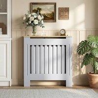 HOMCOM Radiator Cover Wooden Cabinet Vertical Slatted Vent MDF Grey Home | Size: Medium