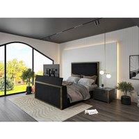 KDMD Madrid Upholstered Electric Media Black TV Bed Frame | Size: Double