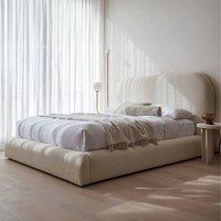 KDMD Curve Boucle Upholstered Latte Premium Platform Bed Frame in Light Khaki | Size: Super King