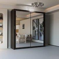 Sliding Wardrobes 4U Double Mirror Sliding Wardrobe With LED Light W180cm x H217cm x D62cm in Brown