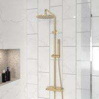 Nes Home Modern Brushed Brass Cool Touch Thermostatic Riser Rail Shower Set in Gold