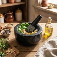Havendro Pestle & Mortar Set Large Solid Granite Spice Grinder in Grey | Size: 0.6m2