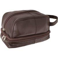 Havendro Large Real Leather Travel Wash Bag Zipped Cosmetic Pouch in Brown | Size: 0.6m2
