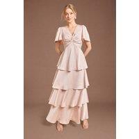 Oasis Women's Satin Twist Front Tiered Bridesmaid Maxi Dress in Blush | Size: 10