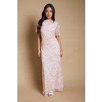 Oasis Women's Petite Linear Embellished Angel Sleeve Maxi Dress in Blush | Size: 12