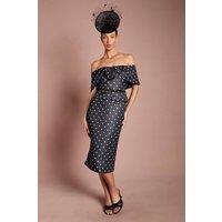 Coast Women's Petite Lisa Tan Spot Print Corsage Off-The Shoulder Pencil Dress in Black | Size: 8