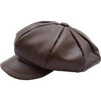 House of Leather Women's Womens Leather Peaked Beret Ballon Hat in Brown