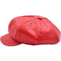 House of Leather Women's Womens Leather Peaked Beret Ballon Hat in Red