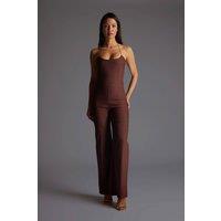 Vesper Women's Tie Neck Wide Leg Jumpsuit in Chocolate | Size: 14