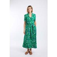 Weird Fish Women's Neem Printed Shirt Dress in Green | Size: 8