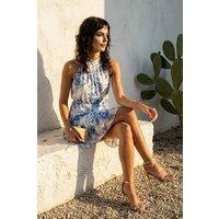 WOVCOR Women's Floral Printed Halterneck Tiered Mini Dress in Blue | Size: 14