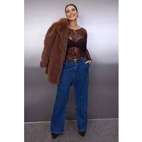 WOVCOR Women's Sheer Lace Long Sleeve Top in Brown | Size: 3XL