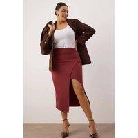 WOVCOR Women's Plain Split Hem Midi Pencil Skirt in Burgundy | Size: 2XL
