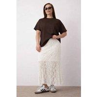 WOVCOR Women's Lace Textured Midi Skirt with Sheer Panel Detail in White | Size: 2XL